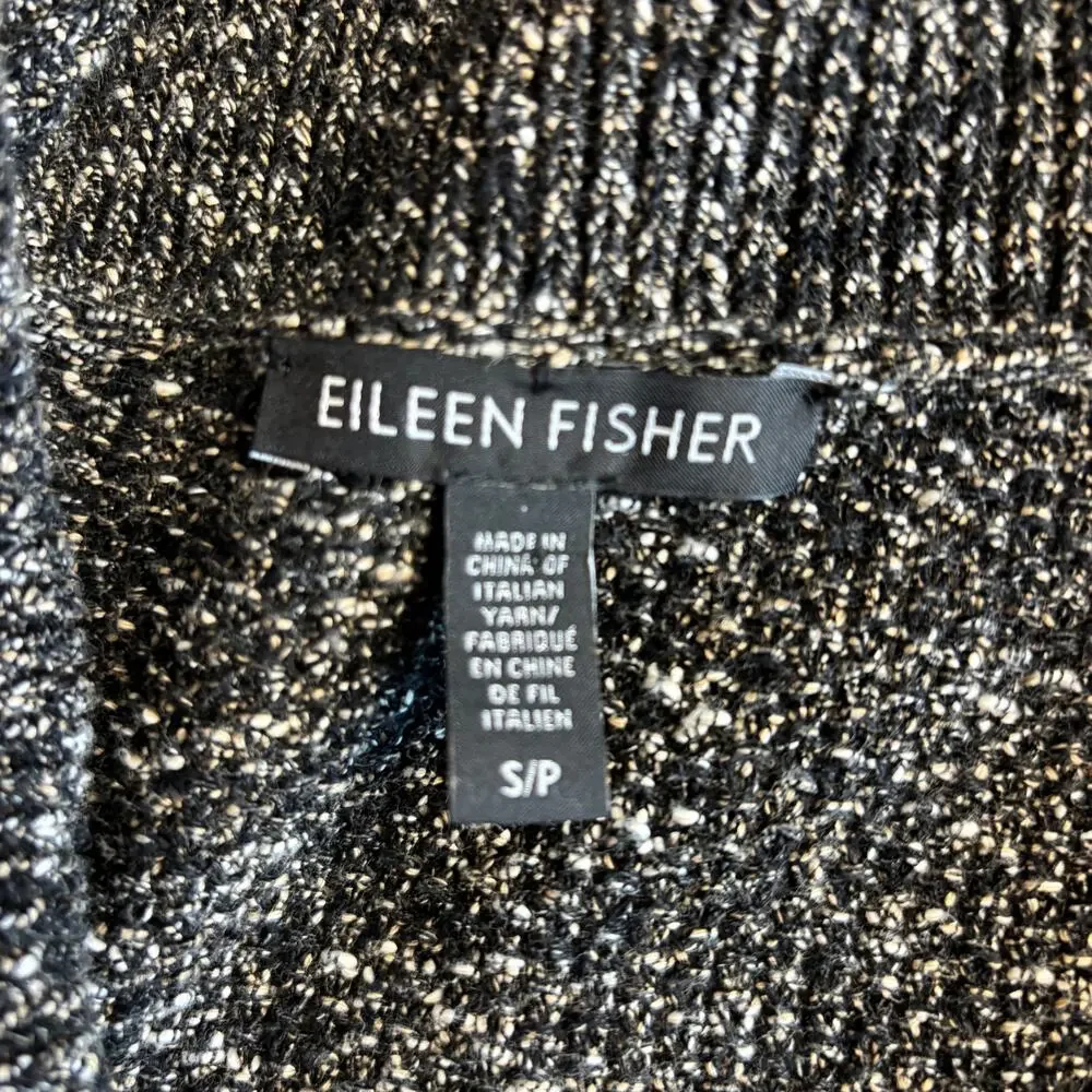 Eileen Fisher Organic Linen Organic Cotton Open Front‎ Cardigan Sm Black Marled